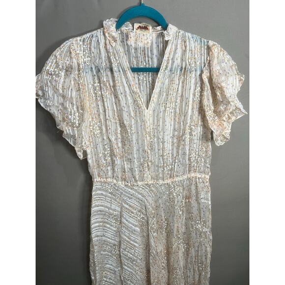 VTG “The Silk Farm” Designed By Incinoo Cream 100% Silk Midi Sheer Dress Sz L - Picture 14 of 14